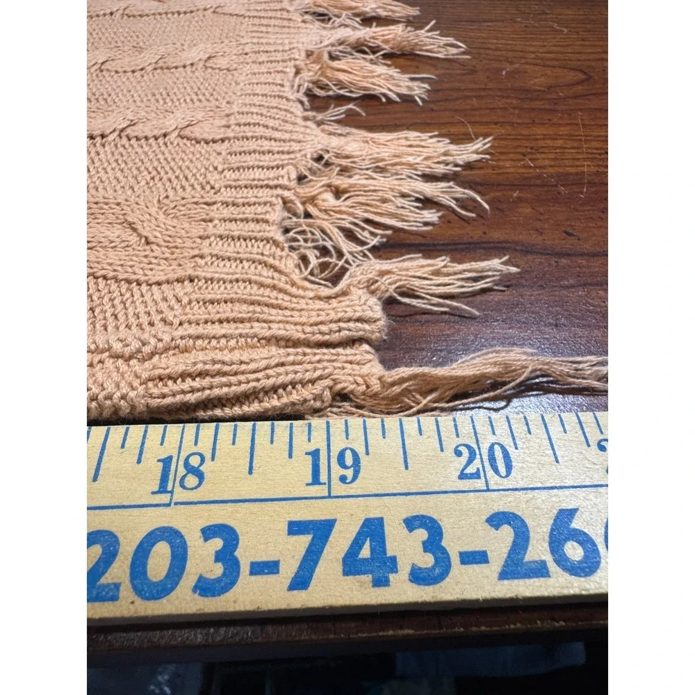 Boho Festival Cable Knit Crochet V-Neck Top Small Fringe Tan Coral Western Beach